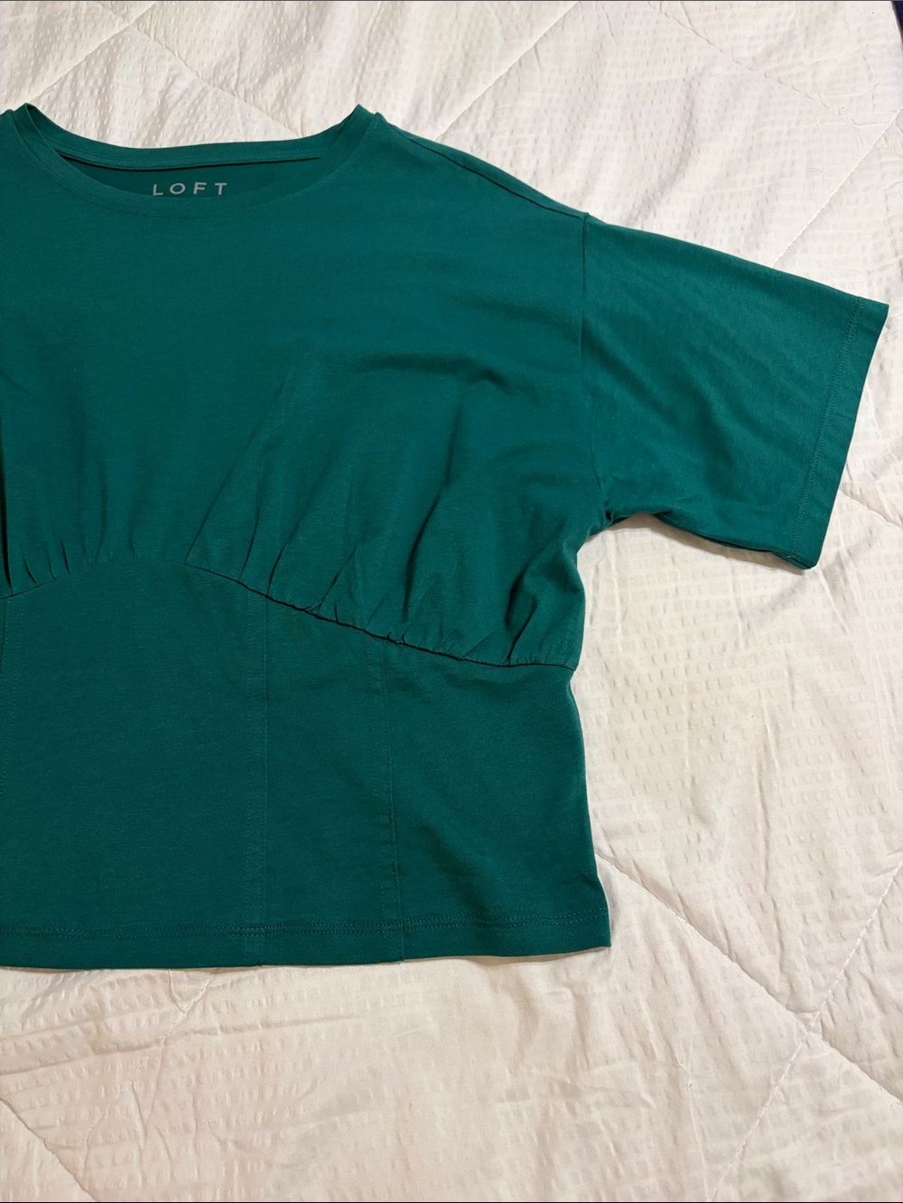 LOFT Teal Corset Hem Tee Knit Top - Sz Large - Picture 4 of 10